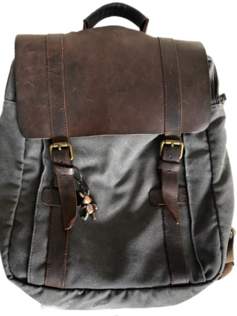 Fzone Leather and Canvas and Leather Men's Backpack - Gray/Brown